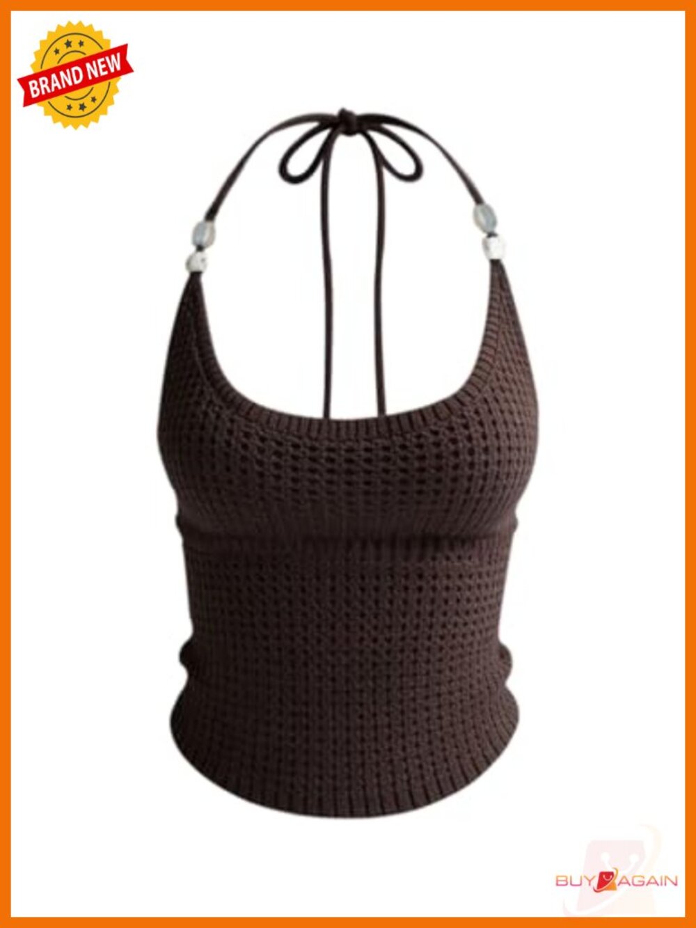 Crochet Knit Halter Crop Top Open Back Tie Back Summer Tank